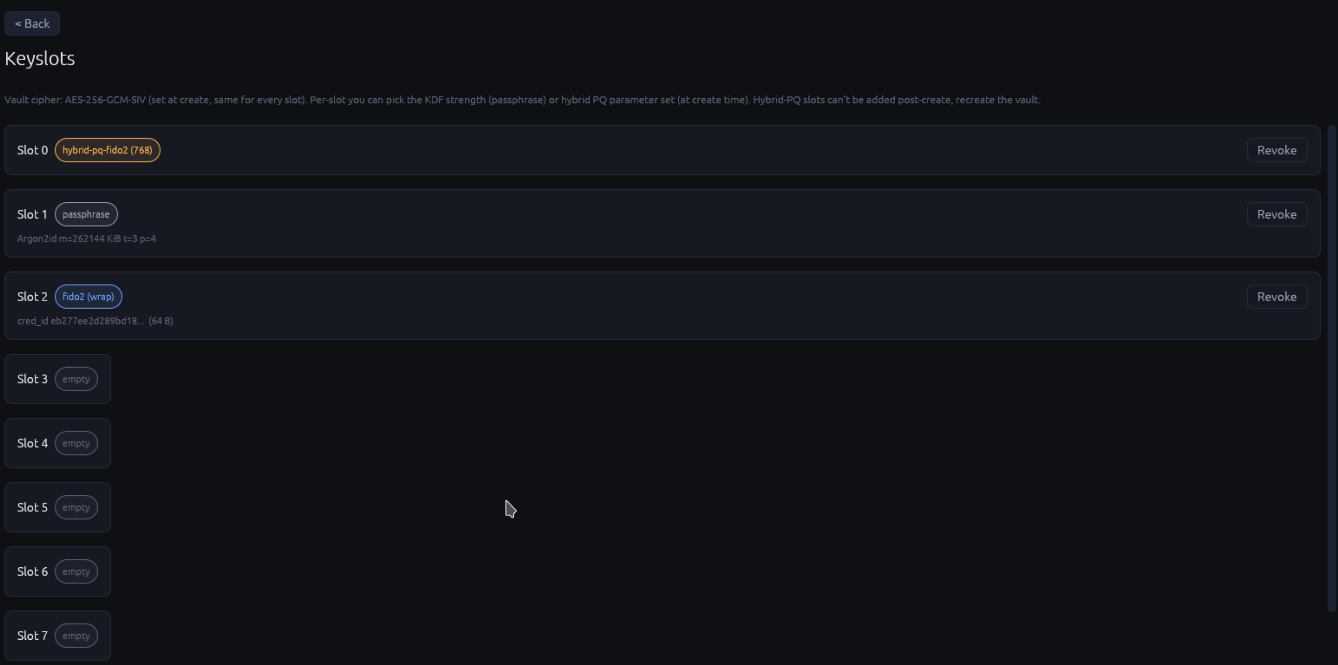 Unlock view with three tabs at the top labelled Passphrase, YubiKey 5, Backup passphrase, and the form below adapts to the active tab